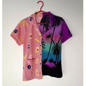 vintage reworked upcycled half and half hawaiian short sleeved button up shirt